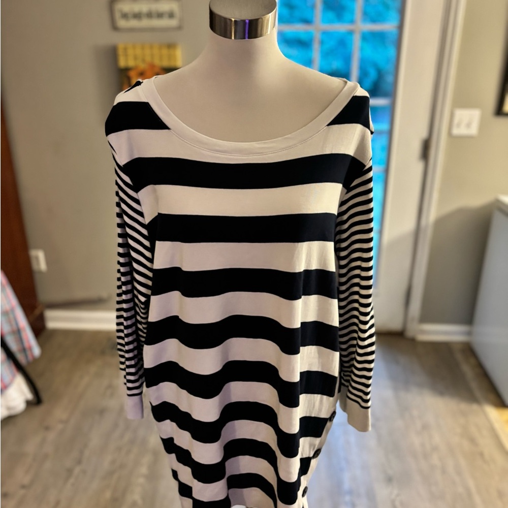 Blue and White  J Jill 3X Striped Long Sleeve Top